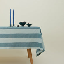 Load image into Gallery viewer, Essential Striped Tablecloth Tablecloths Hawkins New York Sky/Peacock 
