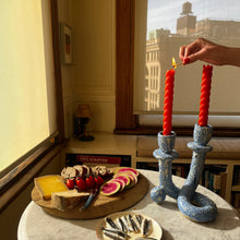 Load image into Gallery viewer, Double Taper Blue Crawl Candle Holder Julia Elsas 
