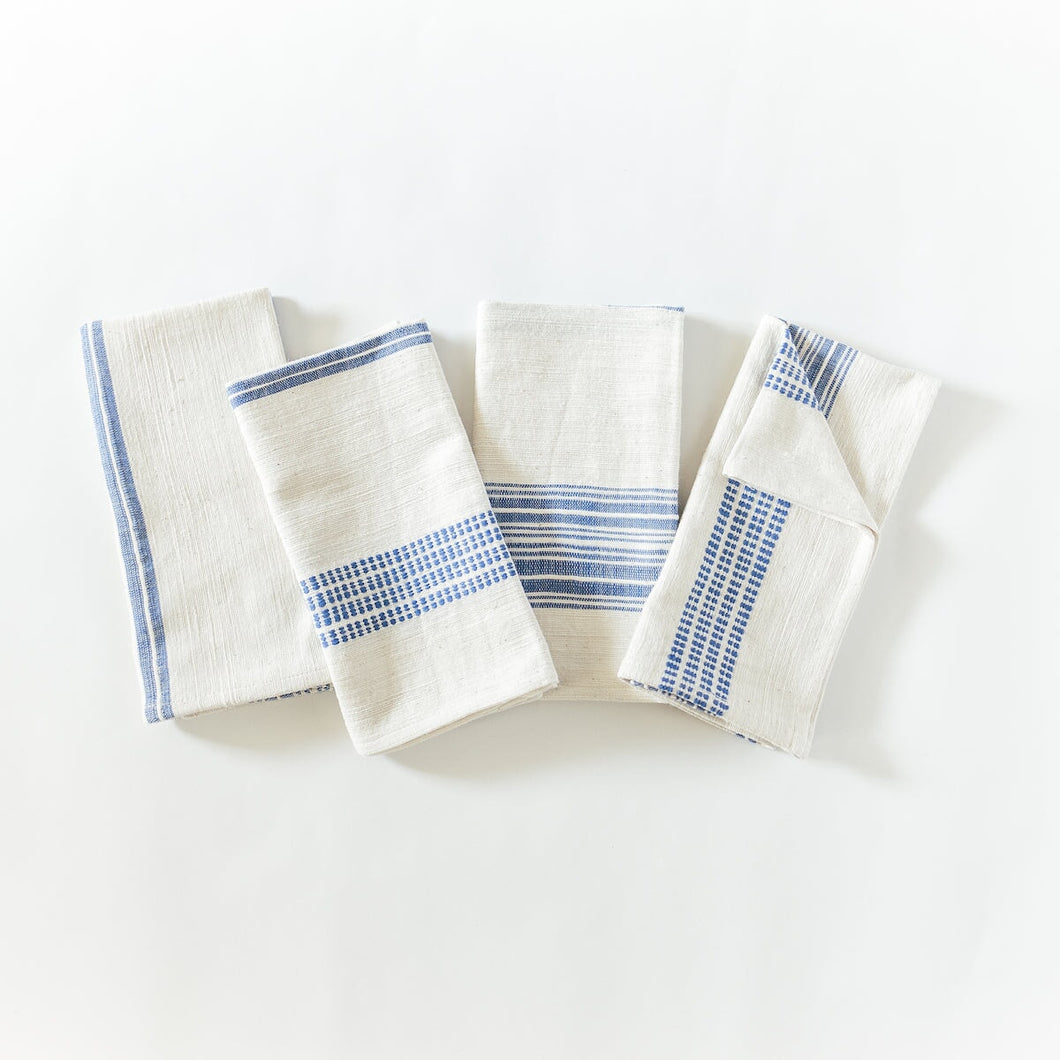 Aden Napkins, Natural / Blue - set of 4 Napkins + Rings Powered by People 