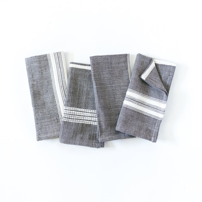 Aden Napkins, Grey / Natural - set of 4 Napkins + Rings Powered by People 