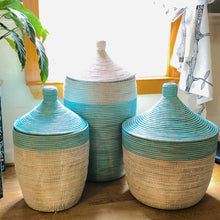 Load image into Gallery viewer, Medium Two-Tone Basket - Turquoise + White Storage Baskets Powered by People 
