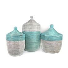 Load image into Gallery viewer, Low Storage Two-Tone Basket - Turquoise + White Storage Baskets Powered by People 
