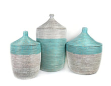 Load image into Gallery viewer, Medium Two-Tone Basket - Turquoise + White Storage Baskets Powered by People 
