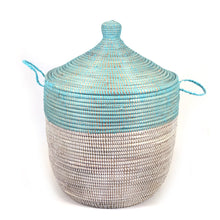 Load image into Gallery viewer, Low Storage Two-Tone Basket - Turquoise + White Storage Baskets Powered by People 
