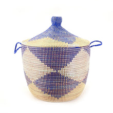 Load image into Gallery viewer, Low Storage Basket - Blue + Natural Chevron Storage Baskets Powered by People 
