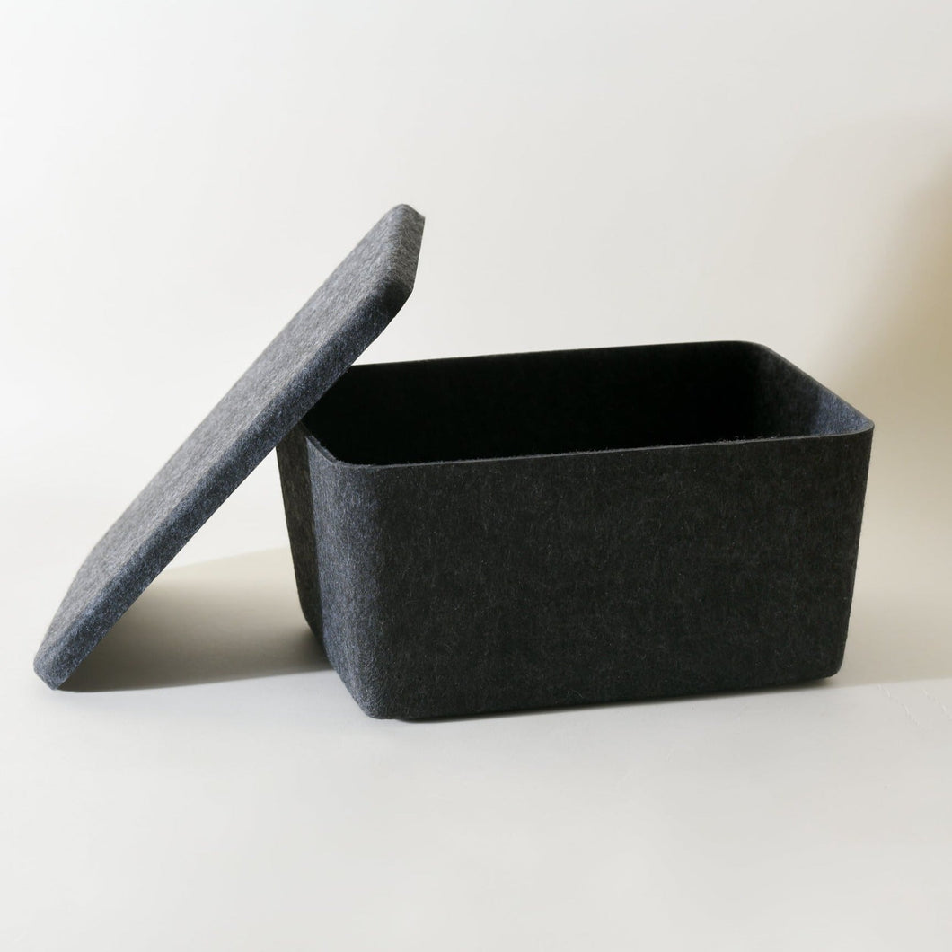 The Sculpted Bin - Wide with Lid | Set of 3 Baskets Sortjoy Carbon 