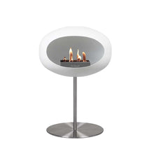 Load image into Gallery viewer, Bioethanol Fireplace Dome White Steel 35&quot;h Fireplace Le Feu Polished Steel Plate Polished Steel Pole 
