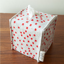 Load image into Gallery viewer, Wool Felt Tissue Box Cover Tissue Boxes Olga Joan Red Snippets Print on Beige 
