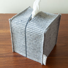 Load image into Gallery viewer, Wool Felt Tissue Box Cover Tissue Boxes Olga Joan Charcoal Ploma Print on Grey 
