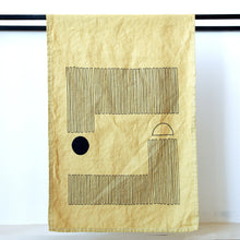 Load image into Gallery viewer, Tea Towel on Linen Dish Towels Olga Joan Navy Stack Print on Citron 
