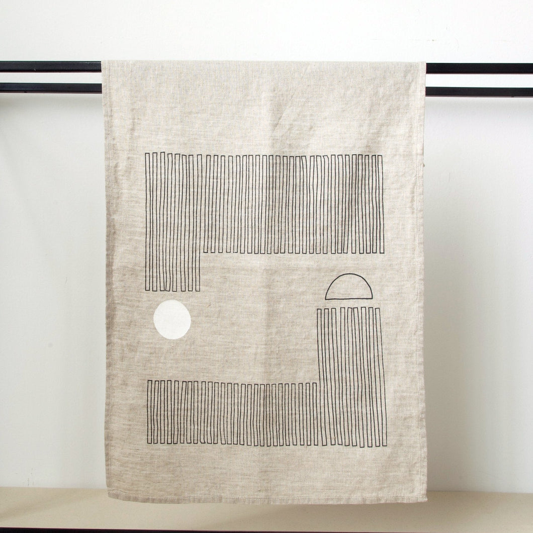 Tea Towel on Linen Dish Towels Olga Joan Charcoal Stack Print on Stone 