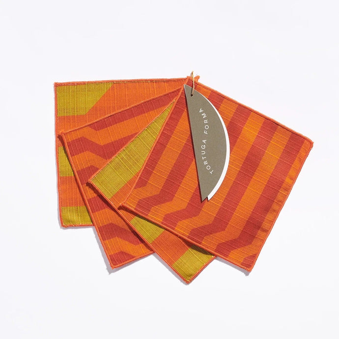 Cocktail Napkins, Double Sided Stripe - Set of 4 Napkins Tortuga Forma Vermillion 