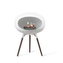 Load image into Gallery viewer, Bioethanol Fireplace Dome, White 31&quot;h Fireplace Le Feu Polished Steel Bowl Smoked Oak Legs 
