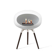 Load image into Gallery viewer, Bioethanol Fireplace Dome, White 31&quot;h Fireplace Le Feu Polished Steel Bowl Black Legs 
