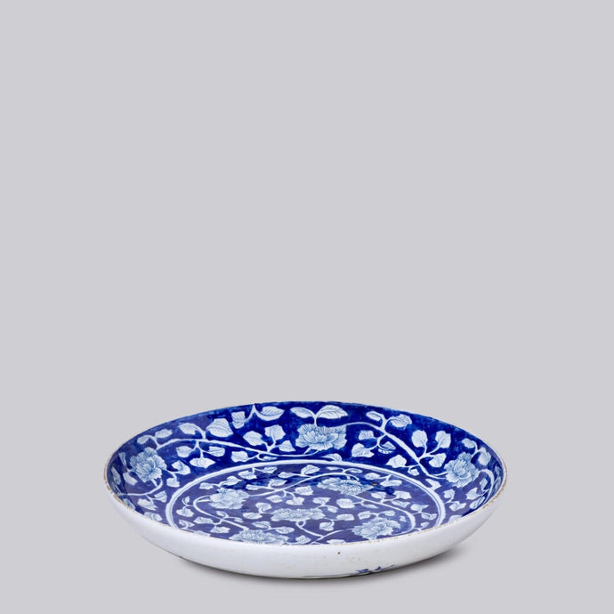 Blue and White Porcelain Peony Platter Sculpture & Decorative Art Cobalt Guild 
