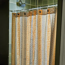 Load image into Gallery viewer, Block Print Floral Stripe Shower Curtain Curtain Anchal Project 
