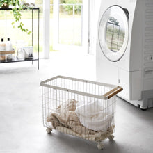 Load image into Gallery viewer, Tosca Rolling Wire Basket (14.8&quot; H) - Steel + Wood (15&quot; H) - Steel + Wood Laundry Basket Yamazaki Home 
