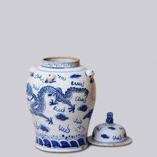Load image into Gallery viewer, Blue and White Porcelain Dragon Temple Jar Sculpture &amp; Decorative Art Cobalt Guild 
