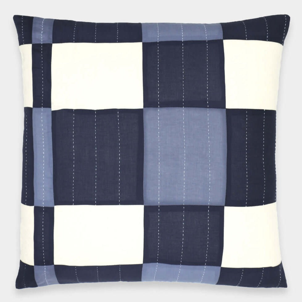 Patchwork Plaid Euro Sham - Navy Pillows Anchal Project 