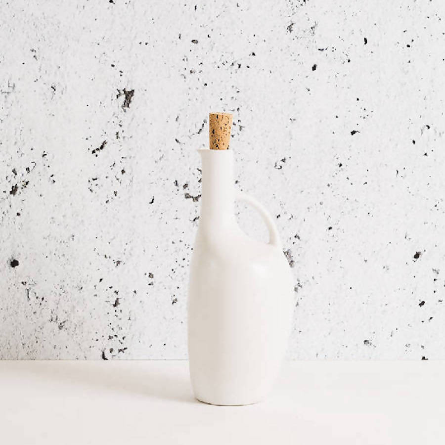 Stoneware Olive Oil Bottle | Canard 34oz Kitchen Powered by People Matte White 