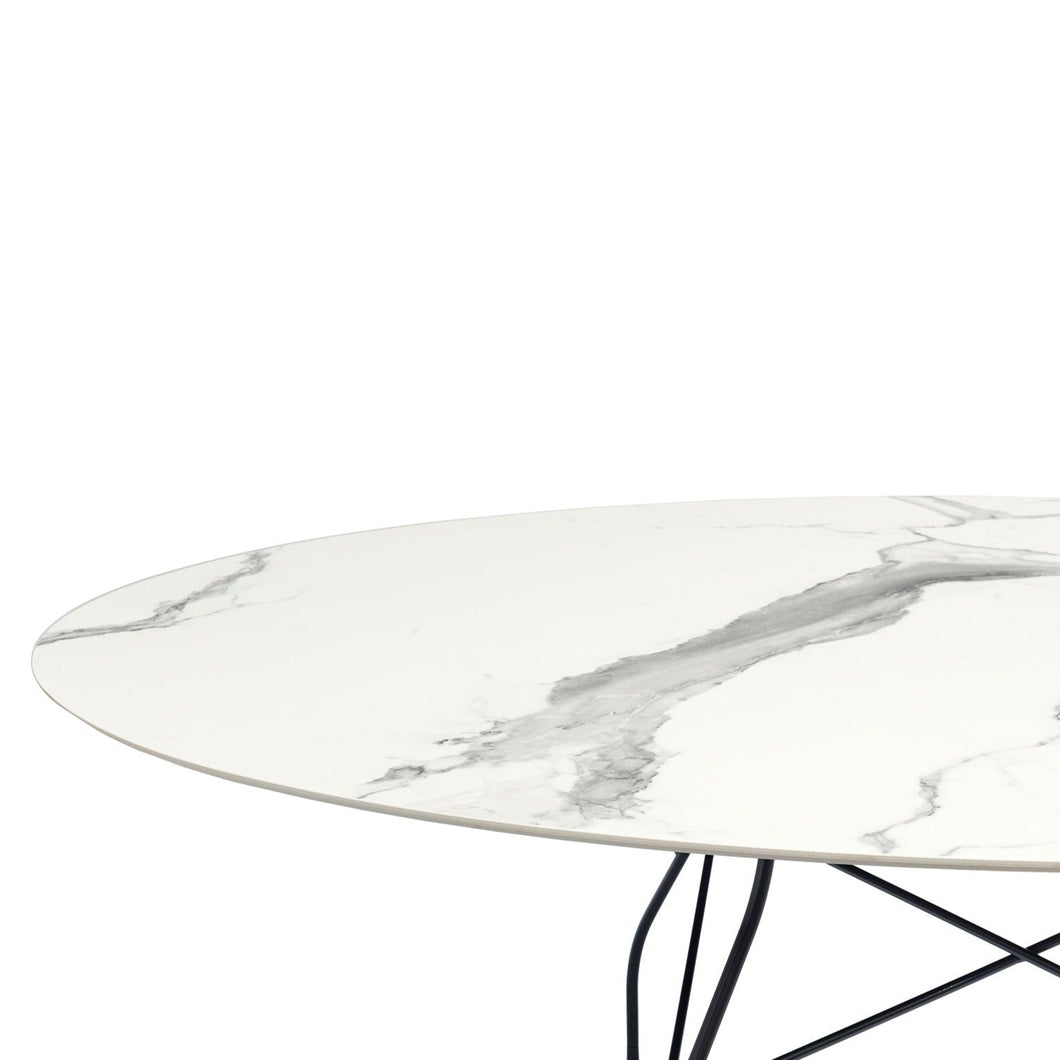 Glossy Outdoor Oval Table in Marble Finish OUTDOOR FURNITURE Kartell Marble Finish White Top and Black Painted Steel Frame 