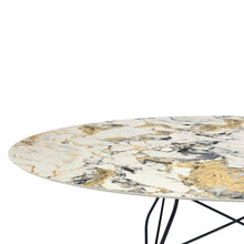 Load image into Gallery viewer, Glossy Outdoor Oval Table in Marble Finish OUTDOOR FURNITURE Kartell Marble Finish Symphonie Top and Black Painted Steel Frame 
