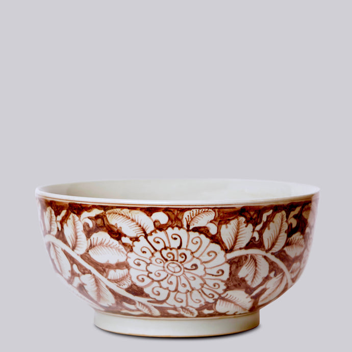 Red and White Porcelain Chrysanthemum Large Bowl Sculpture & Decorative Art Cobalt Guild 