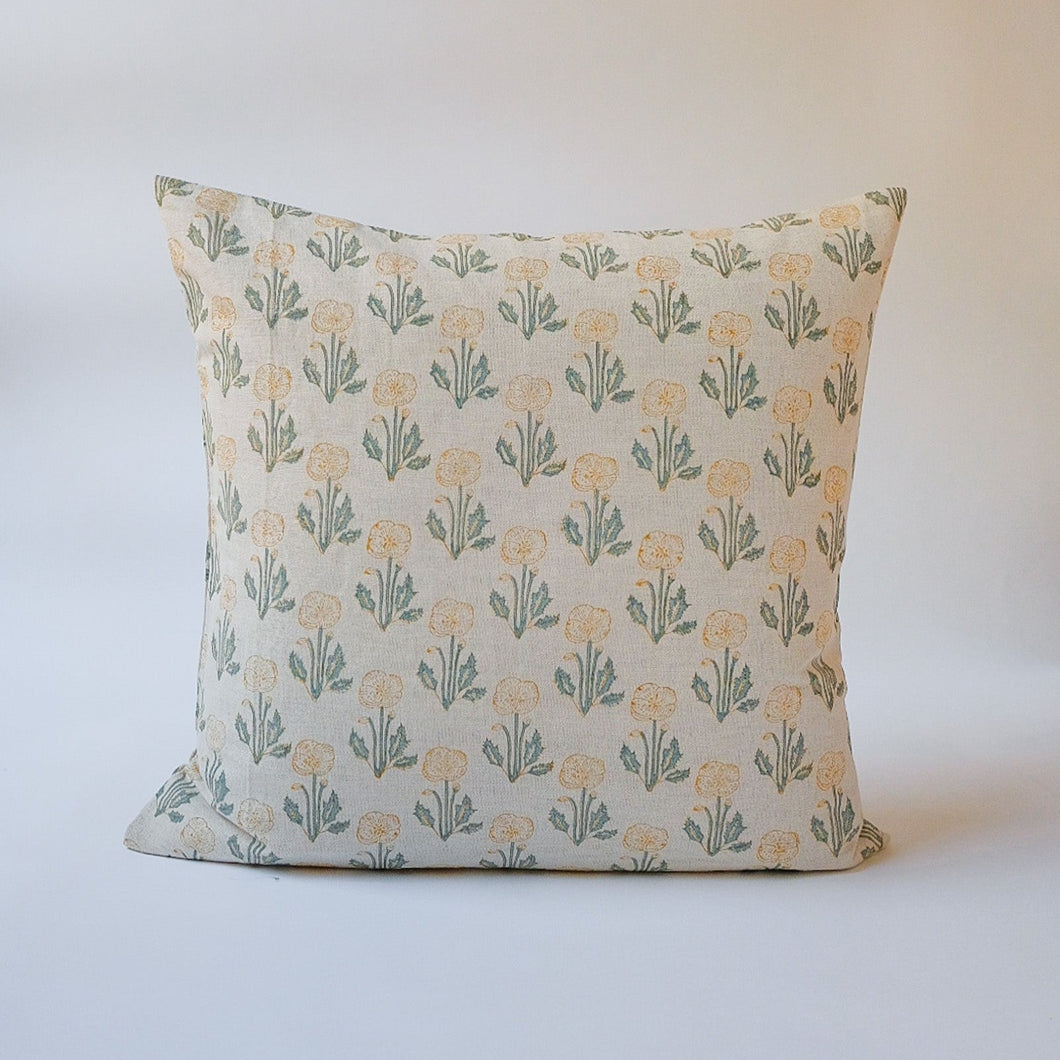 Zoya - Hand Block-printed Linen Pillowcase (Sage Green) Soil to Studio 