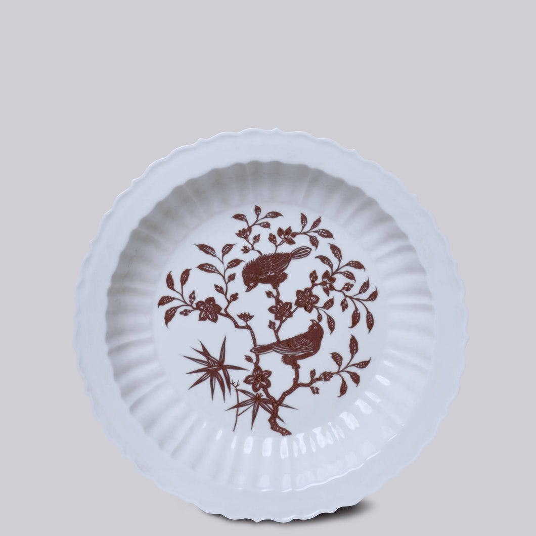Copper Underglaze Porcelain Songbird Platter Sculpture & Decorative Art Cobalt Guild 