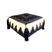 Load image into Gallery viewer, Embroidered Linen Moroccan Pouf Pouf Le Foundouk 
