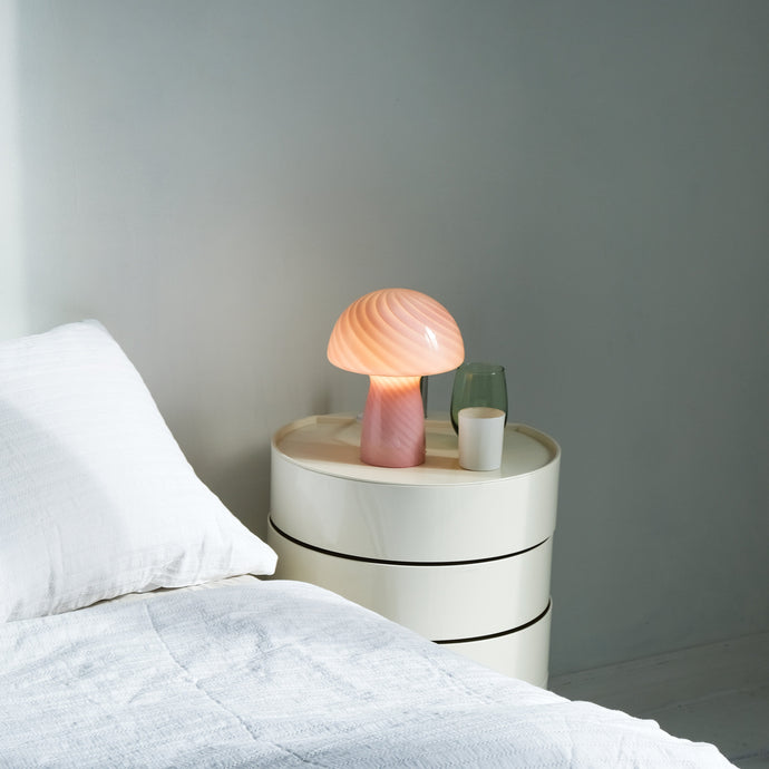 Glass Mushroom Table Lamp, Petite Close Top, Rose Pink lighting Humber 