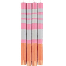 Load image into Gallery viewer, STRIPED Orange Flame, Willow &amp; Neyron Rose Eco Dinner Candles, Gift Box of 4 Candles &amp; Matches British Colour Standard 
