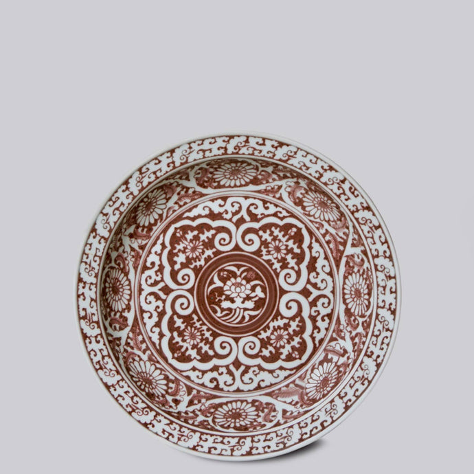 Copper Underglaze Porcelain Chrysanthemum Platter Sculpture & Decorative Art Cobalt Guild 