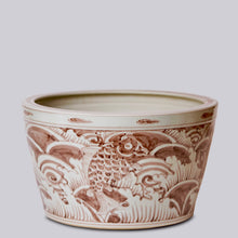 Load image into Gallery viewer, Red and White Porcelain River Fish Planter Indoor Planters &amp; Stands Cobalt Guild 
