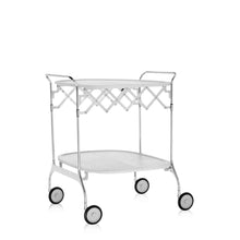 Load image into Gallery viewer, Gastone Folding Trolley Table BAR CARTS Kartell White Top and Chrome Base 
