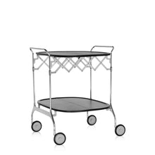 Load image into Gallery viewer, Gastone Folding Trolley Table BAR CARTS Kartell Black Top and Chrome Base 

