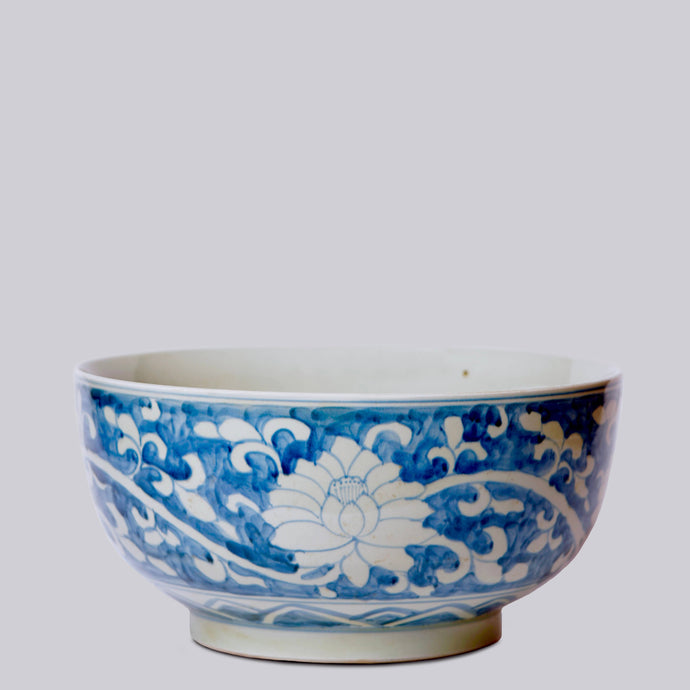 Blue and White Porcelain Peony Large Bowl Sculpture & Decorative Art Cobalt Guild 