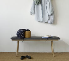 Load image into Gallery viewer, Georg Bench BENCHES Skagerak Oak with Dark Grey Wool and Black Leather 

