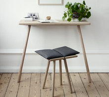 Load image into Gallery viewer, Georg Stool OTTOMANS, POUFS, &amp; STOOLS Skagerak Oak with Dark Grey Wool and Black Leather 
