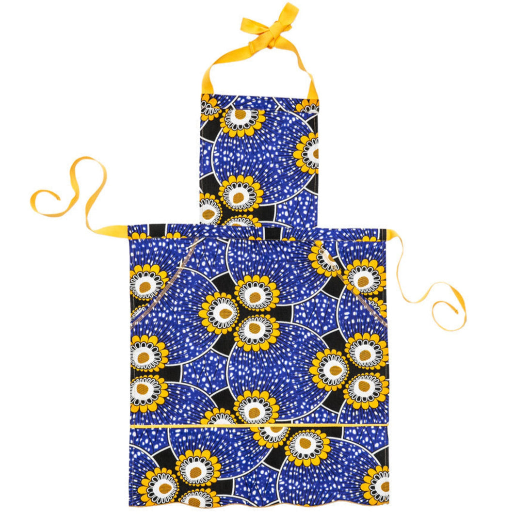 Pom Pom Apron in Blue Sunflowers Accessories Royal Jelly 