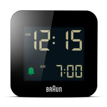 Load image into Gallery viewer, Front view of black digital clock against a white background. The clock face is black and has illuminated numbers.
