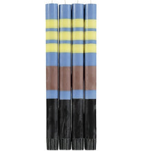 Load image into Gallery viewer, STRIPED Rose Beige, Saxe Blue, Jet Black &amp; Primrose Yellow Eco Dinner Candles, Gift Box of 4 Candles &amp; Matches British Colour Standard 
