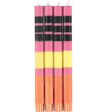 Load image into Gallery viewer, STRIPED STRIPED Neyron, Sulphur, Jet &amp; Orange Flame Eco Dinner Candles, Gift Box of 4 Candles &amp; Matches British Colour Standard 
