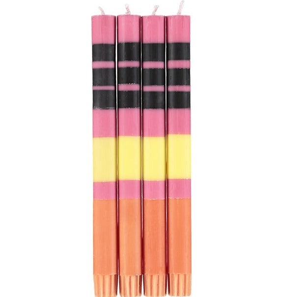 STRIPED STRIPED Neyron, Sulphur, Jet & Orange Flame Eco Dinner Candles, Gift Box of 4 Candles & Matches British Colour Standard 