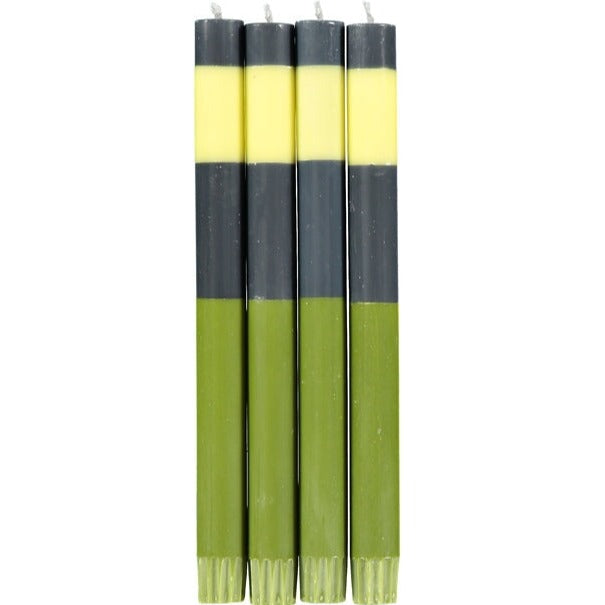 ABSTRACT Striped Olive, Indigo & Jasmine Eco Dinner Candles, Gift Box of 4 Candles & Matches British Colour Standard 