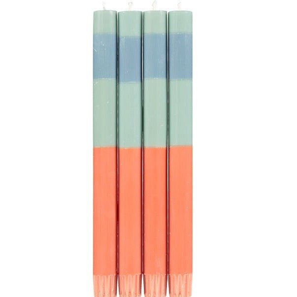 ABSTRACT Striped Opaline, Pompadour & Rust Eco Dinner Candles, Gift Box of 4 Candles & Matches British Colour Standard 