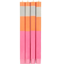 Load image into Gallery viewer, ABSTRACT Striped Orange Flame, Willow and Neyron Eco Dinner Candles, Gift Box of 4 Candles &amp; Matches British Colour Standard 
