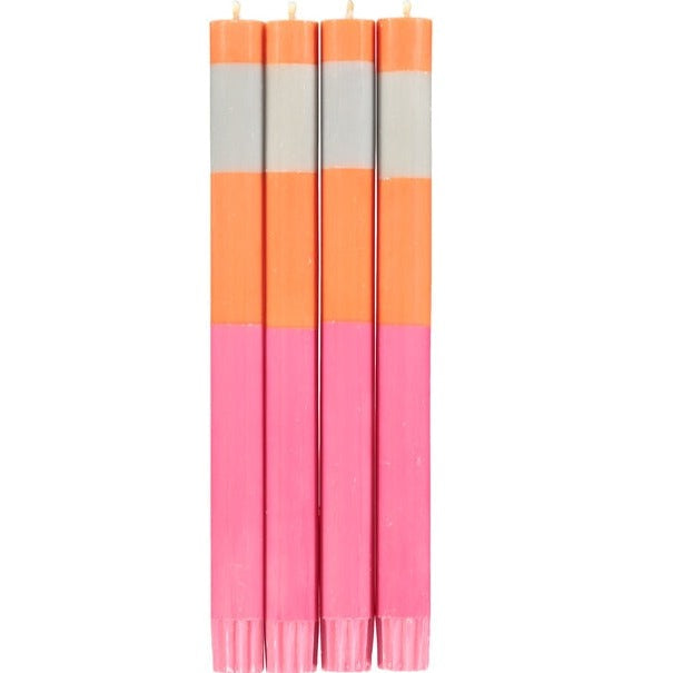 ABSTRACT Striped Orange Flame, Willow and Neyron Eco Dinner Candles, Gift Box of 4 Candles & Matches British Colour Standard 