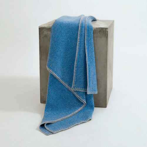 Azure & Organic Gray Bird's Eye Knit Cashmere Throw Hangai Mountain Textiles 
