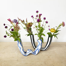 Load image into Gallery viewer, Blue Wiggle Lines Tube Vase Julia Elsas 
